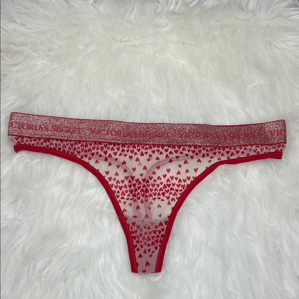 Victoria's Secret Heart Print Sheer Thong Panty